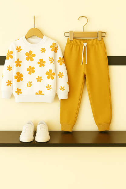Kids Floral Sweatshirt & Mustard Jogger Set 218