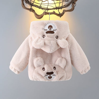 Plush Teddy Bear Hoodie Jacket  – Soft Beige Fur with 3D Ears & Paw Pockets