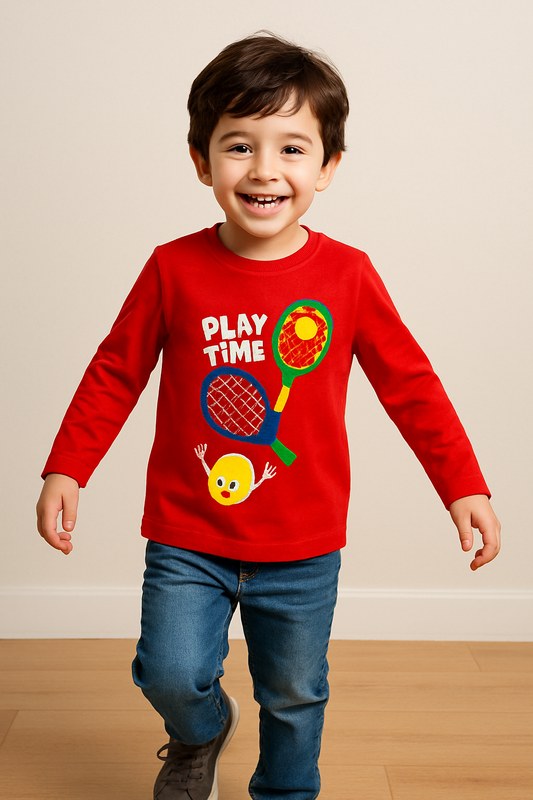 PLAY TIME Red Full Sleeves T-Shirt 437