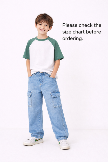 Boys Baggy Cargo Jeans-Light Blue 285