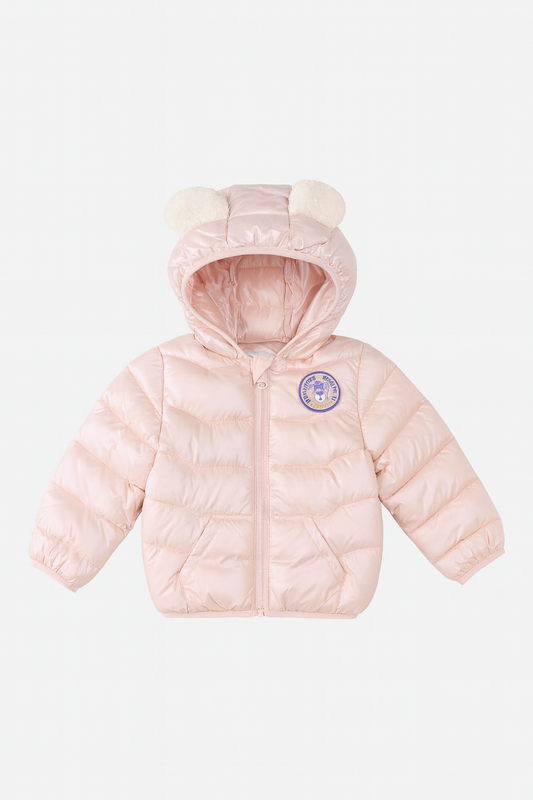 Imported Puffer Jacket Teddy Ears -Baby Pink