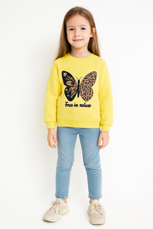 Yellow Butterfly Print Sweatshirt for Girls 425