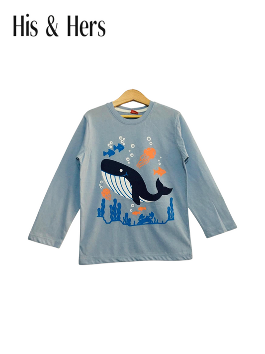 Shark Print Blue Full Sleeves T-Shirt 437