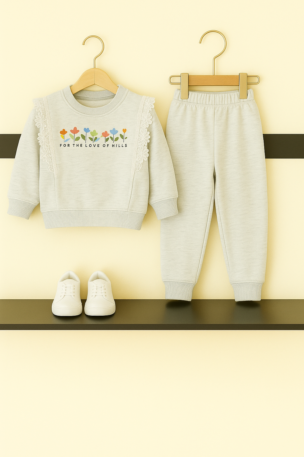 Oatmeal Side Lace Fleece Tracksuit – Cozy Winter Wear for Kids 126