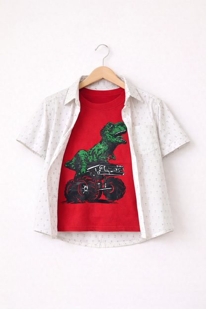 Brown Dotted White Double Shirt Boys 210