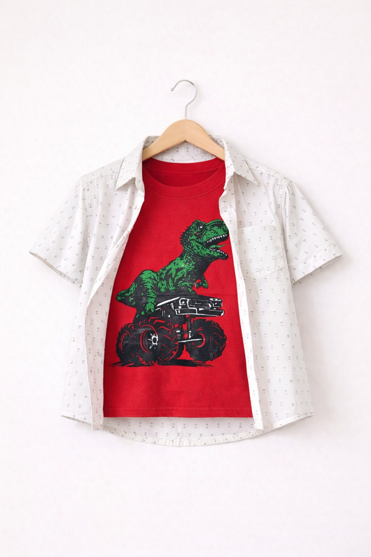 Brown Dotted White Double Shirt Boys 210