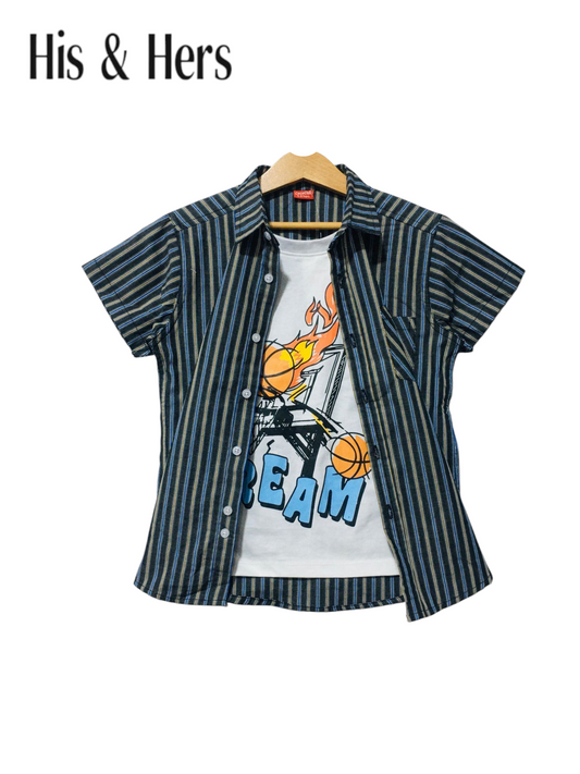 Blue & Grey Stripped Black[Basketball] Double Casual Shirt Boys 250