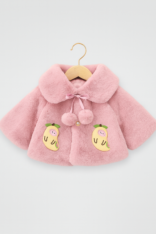 Fluffy Red Winter Cape for Baby Girls – 3D Carrot
