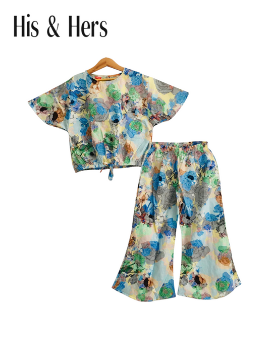 Blue Grey Flowers Print Skate Fish Girls 245