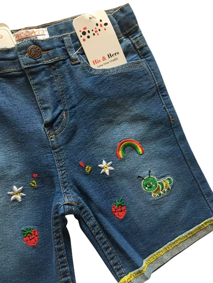 Rainbow Embroidery Light Blue Denim Shorts Girls 263