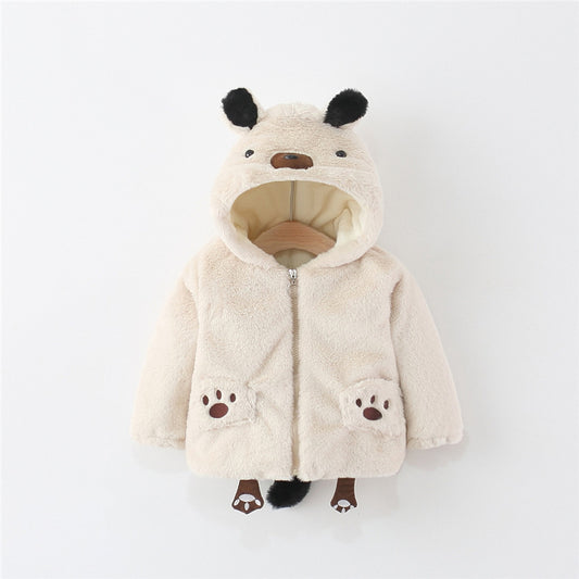 Fluffy Puppy Hooded Jacket for Kids – Cream White