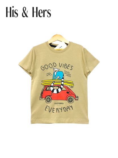 Good Vibes Kid's Light Brown T-Shirt Boys 104