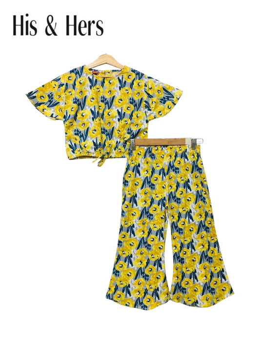 Yellow Flowers Allover Print Skate Fish Girls 237