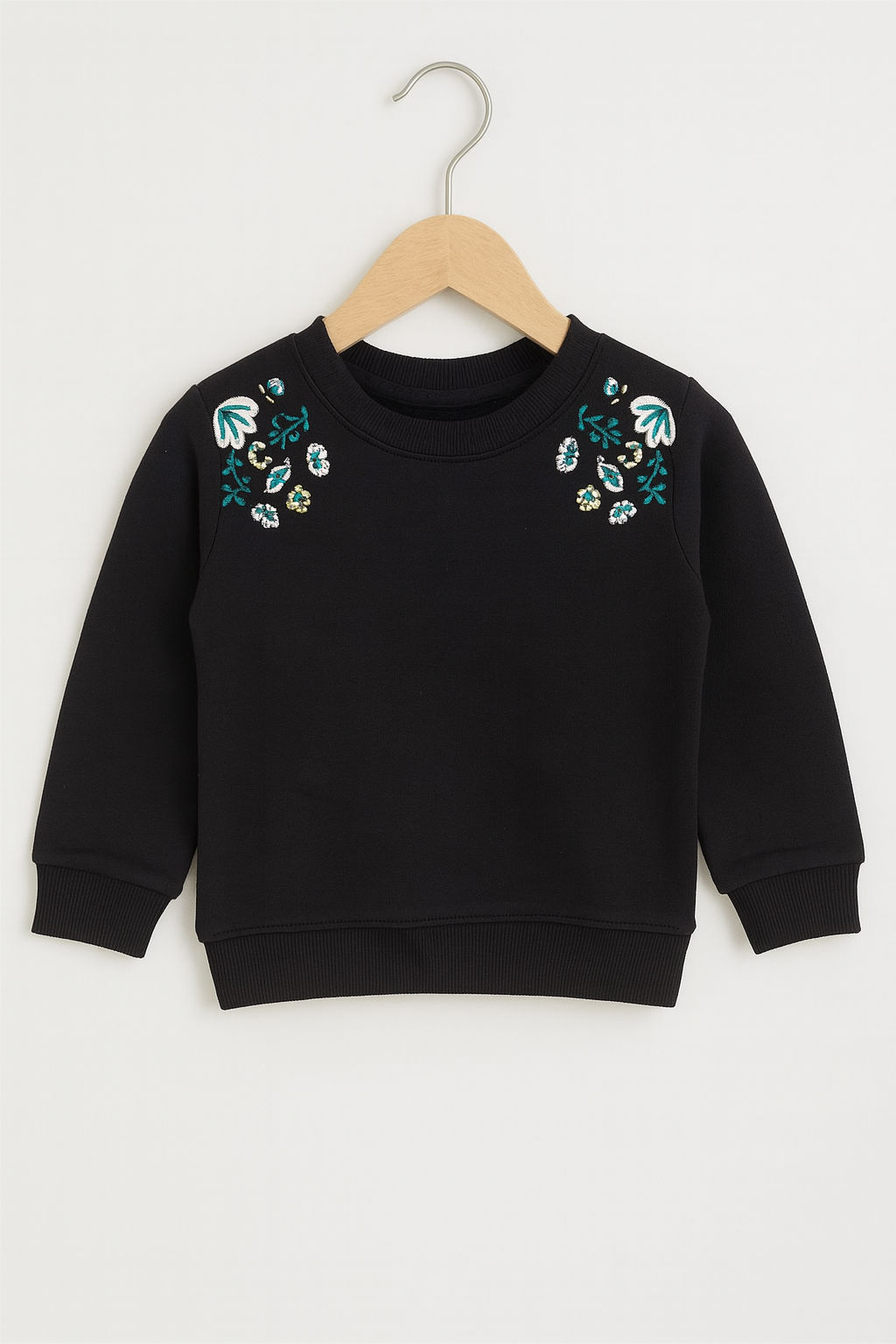 Sunny Bloom Black Embroidered Sweatshirt 🌼 109