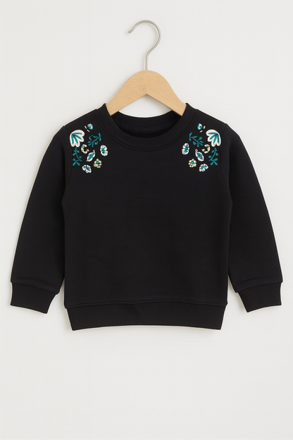 Sunny Bloom Black Embroidered Sweatshirt 🌼 109
