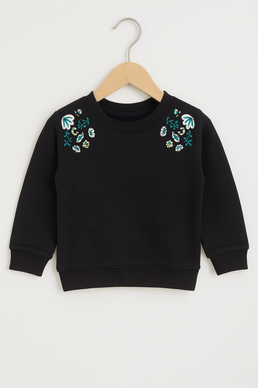 Sunny Bloom Black Embroidered Sweatshirt 🌼 109
