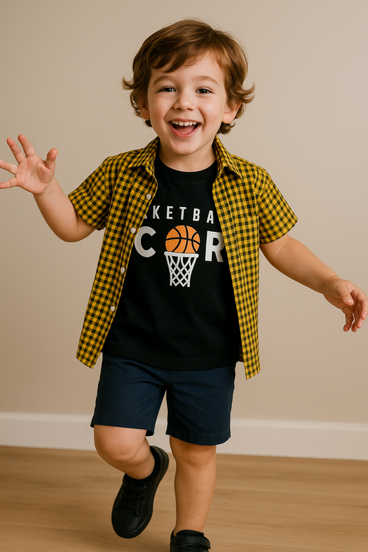 Black Checked Yellow Double Casual Shirt Boys 209