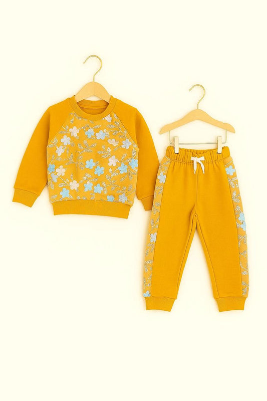 Girls’ Mustard Yellow 3D Floral Embellished Tracksuit 113