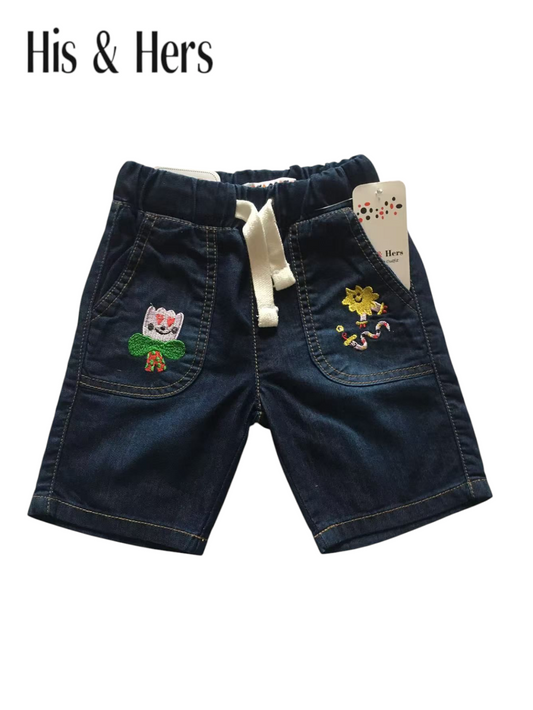 Star Embroidery Dark Blue Denim Shorts Girls 119