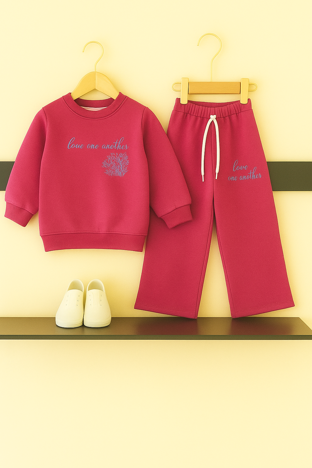 “Love One Another” Floral Fleece Tracksuit – Pink 308