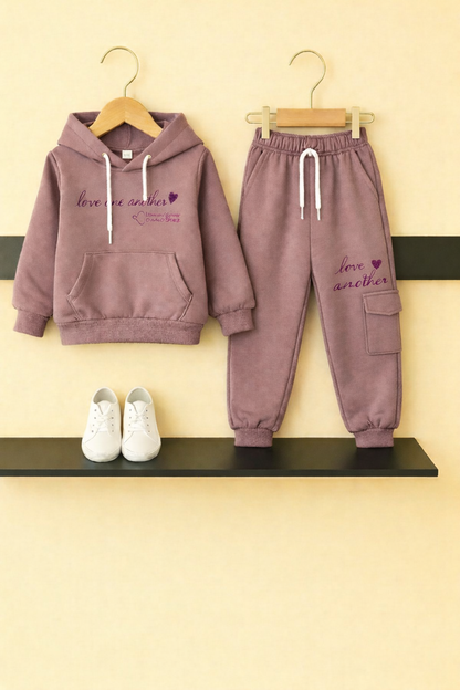 Love Printed Mauve Fleece Hoodie Tracksuit 521