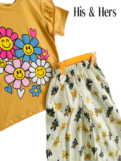 Flowers Kid's Mustard T-Shirt & Cotton Flapper Girls 225