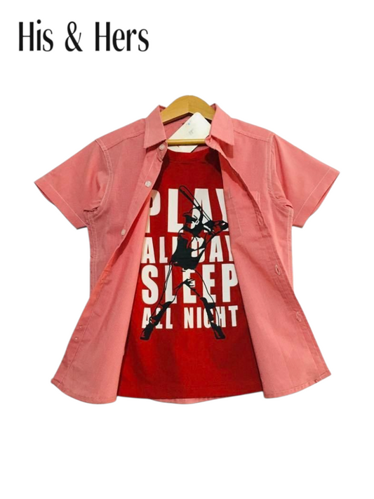 Checked Red Double Casual Shirt Boys 210