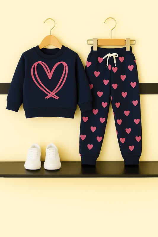Girls’ Navy Fleece Heart Tracksuit –441
