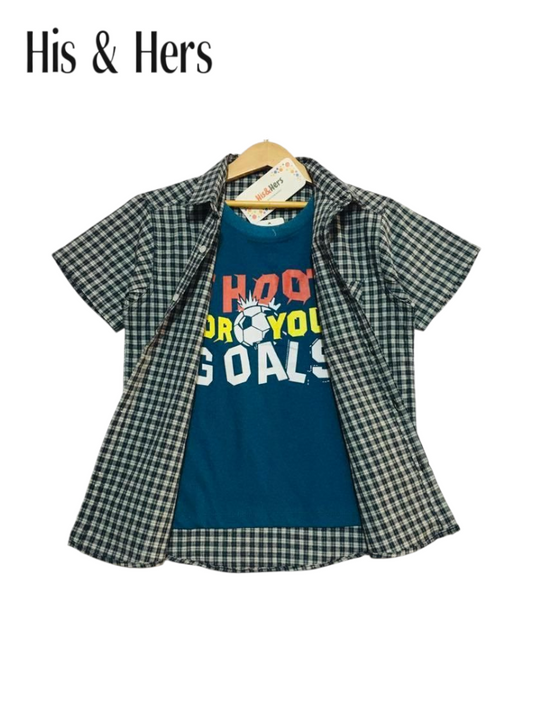 White  Checked Blue Double Casual Shirt Boys 210