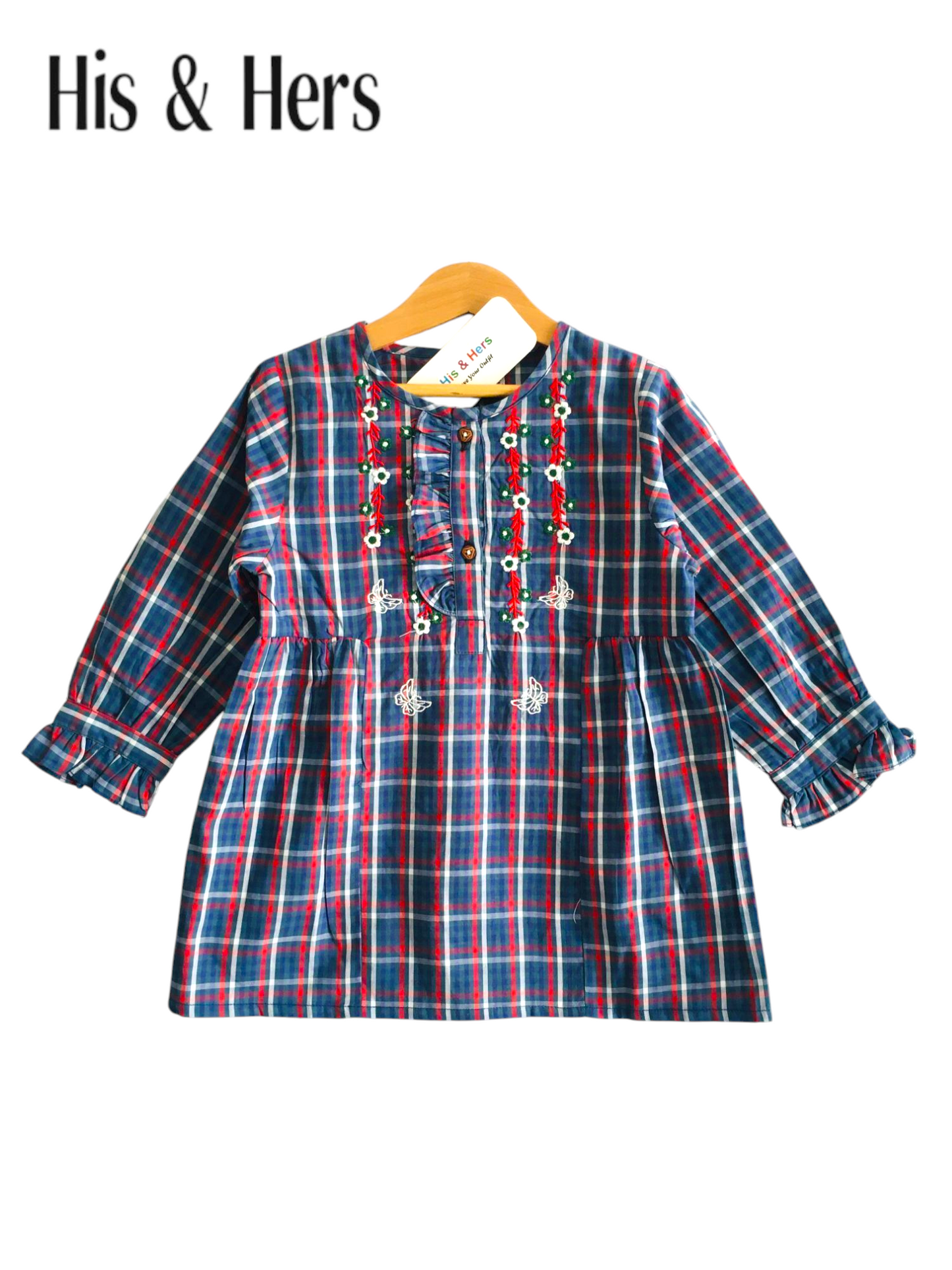 White & Red Checked Navy Girls Top 244