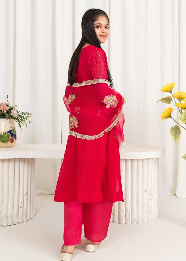 Three-piece Shocking Pink Chiffon Suit