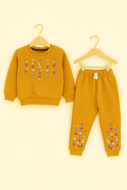 Mustard Floral Embroidered Girls Tracksuit 295