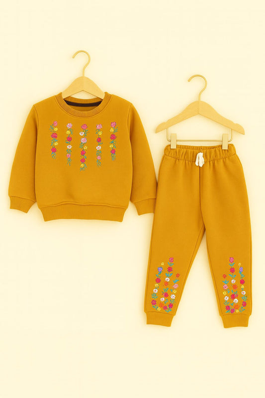 Mustard Floral Embroidered Girls Tracksuit 295