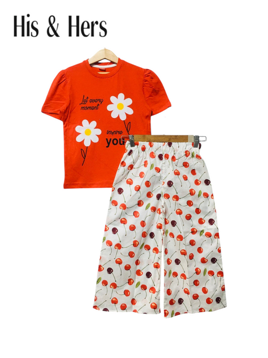 Two White Flowers Red T-Shirt &Cotton Flapper 202