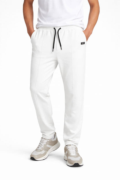 Men white jogger trouser soft fabric, comfortable daily wear pant Pakistan, perfect fitting.