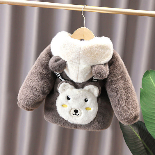 🐻 Cozy Plush Animal Hoodie for Kids - Brown