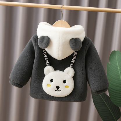 🐻 Cozy Plush Animal Hoodie for Kids - Deep Grey