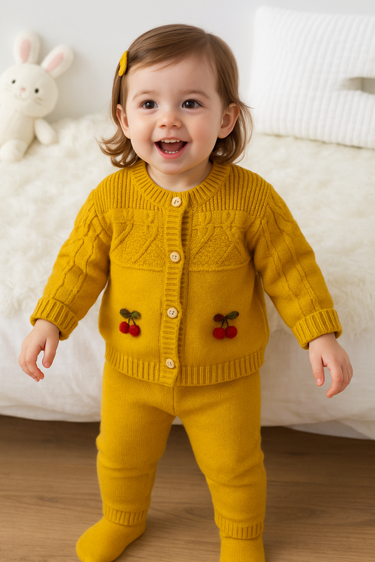 His&Hers Cherry Knot  Knited Mustard Sweater Cardigans