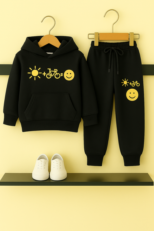 Happy Emoji Black Fleece Hoodie Tracksuit Boys