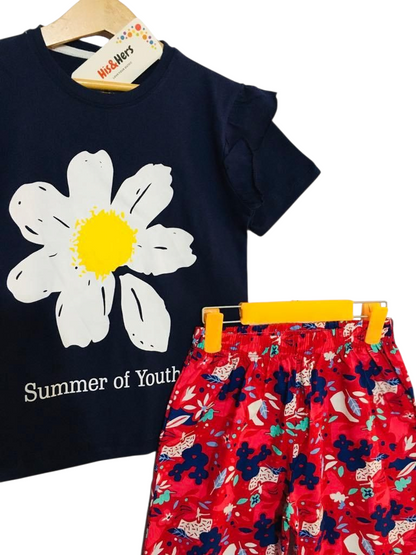 White Flower Black T-Shirt &Cotton Flapper 203