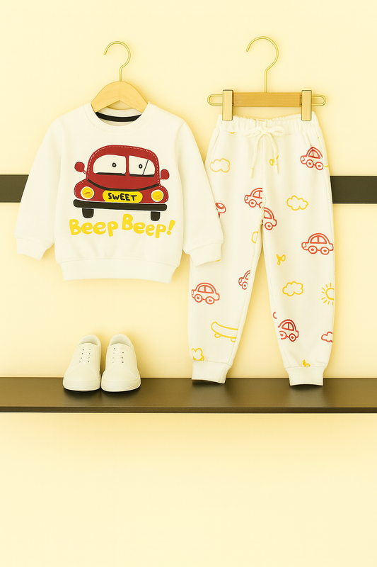 Beep Beep Car White Tracksuit Boys