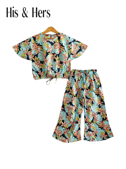 Blue Leaves & Orange Flowers All Over Print Skate Fish Girls 222