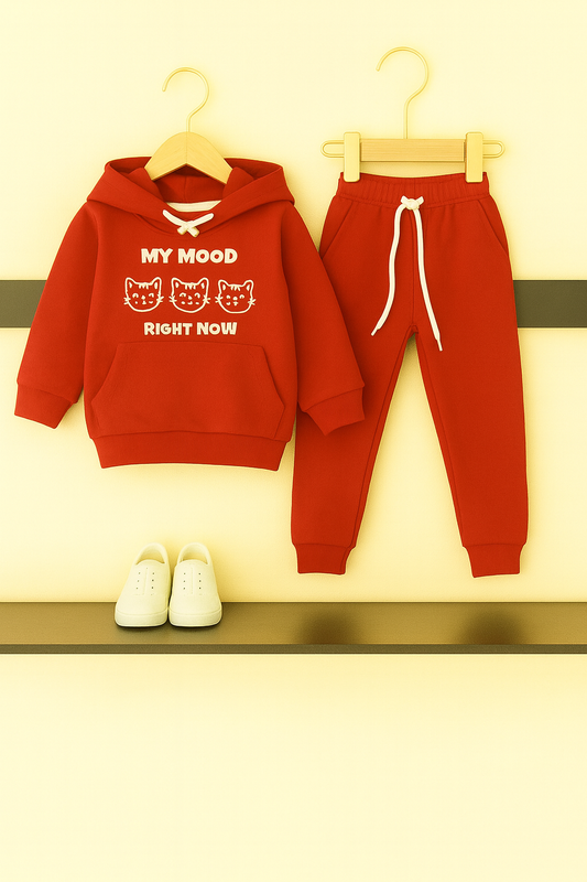 My Mood Right Now” Printed Fleece Tracksuit – Cozy Red Set