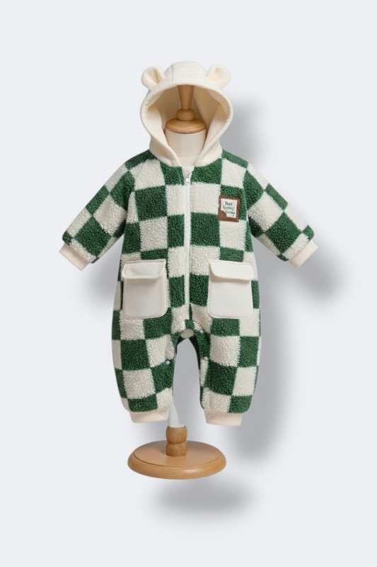 Green Check Teddy Hood Romper