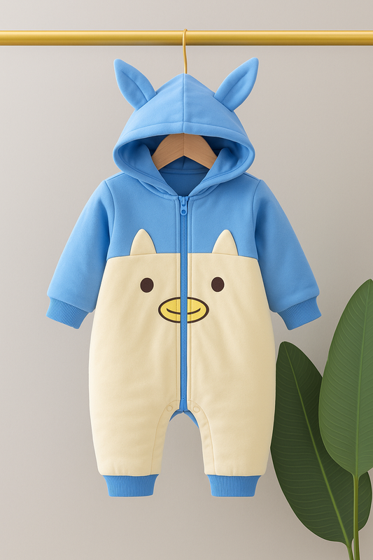 Blue Bear Hooded Baby Romper – Soft Fleece Winter Suit