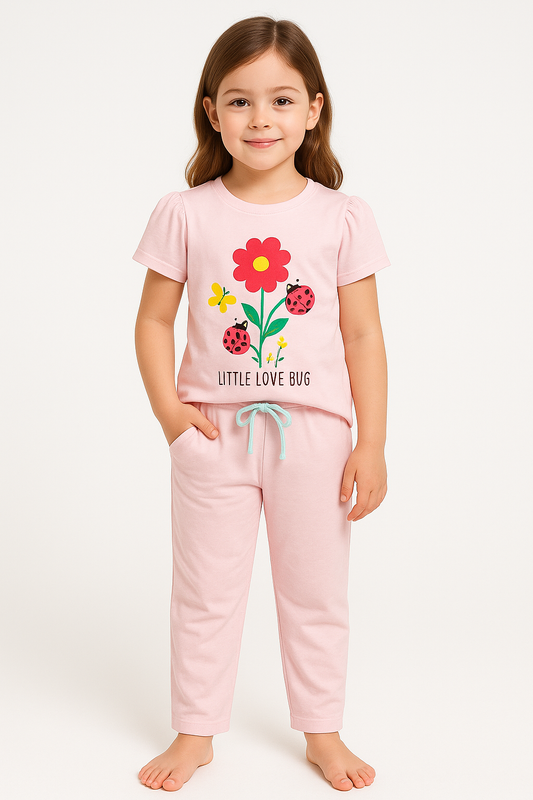 One Flower Baby Pink T-Shirt &Trousers Girls