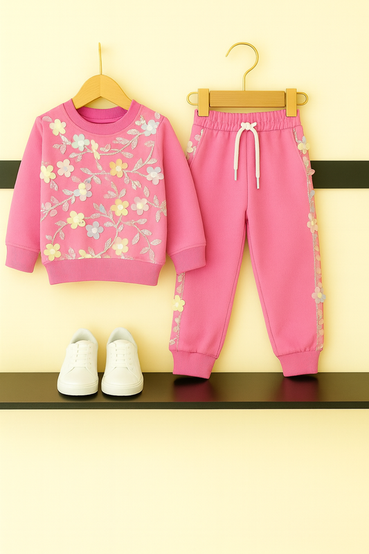 Girls’ Fuchsia 3D Floral Embellished Tracksuit 208