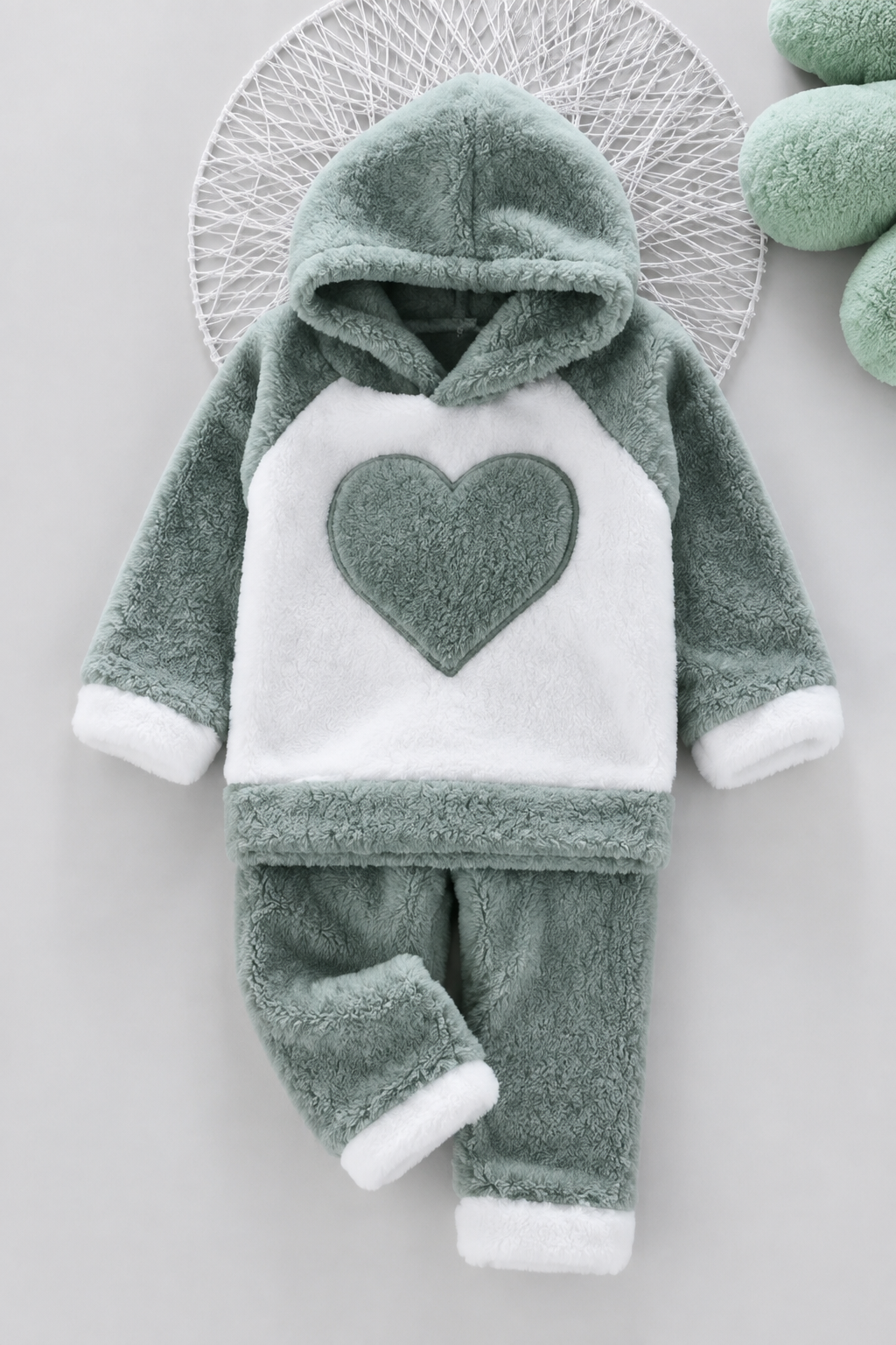 Forest green Heart Coral Fleece Winter Night Suit 134