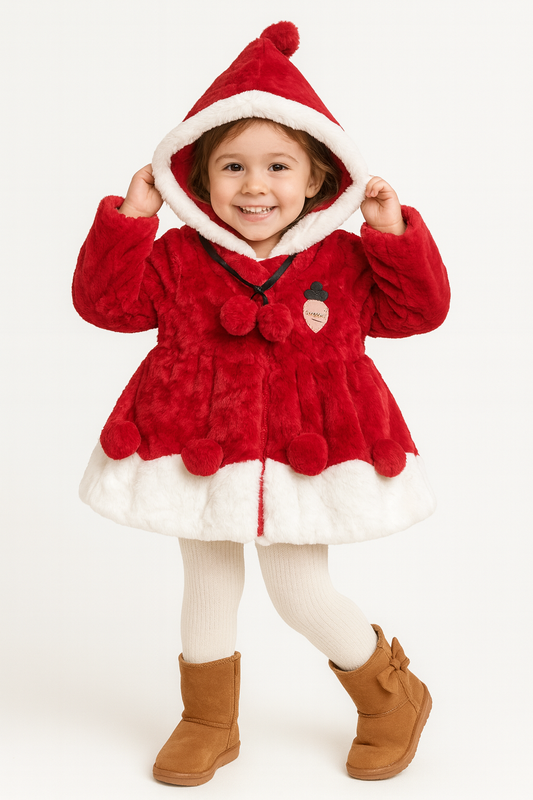 Red Bunny Hooded Winter Coat for Girls