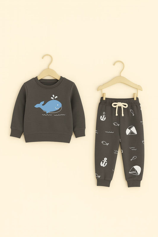 Dark Grey Boys Whale Print Tracksuit 241